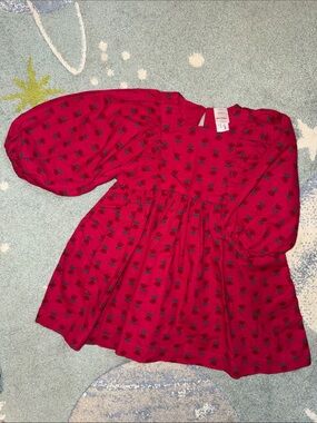 Hanna Andersson Red Floral Puff-Sleeve Dress
